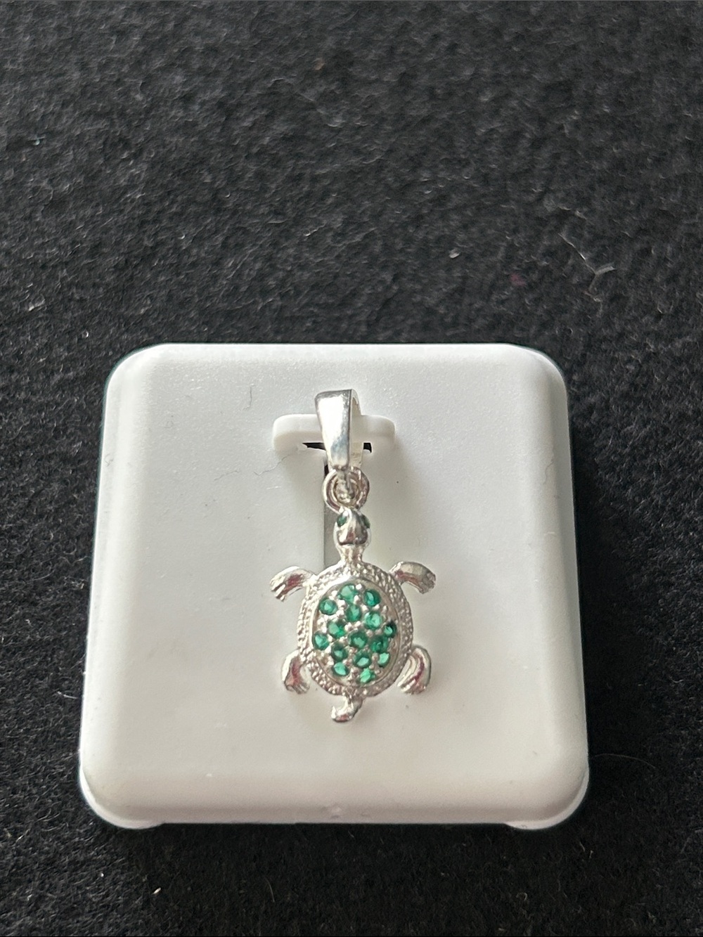 925 Silver Turtle Pendant with Green Crystal Shell - Women's Jewelry. .5 inches